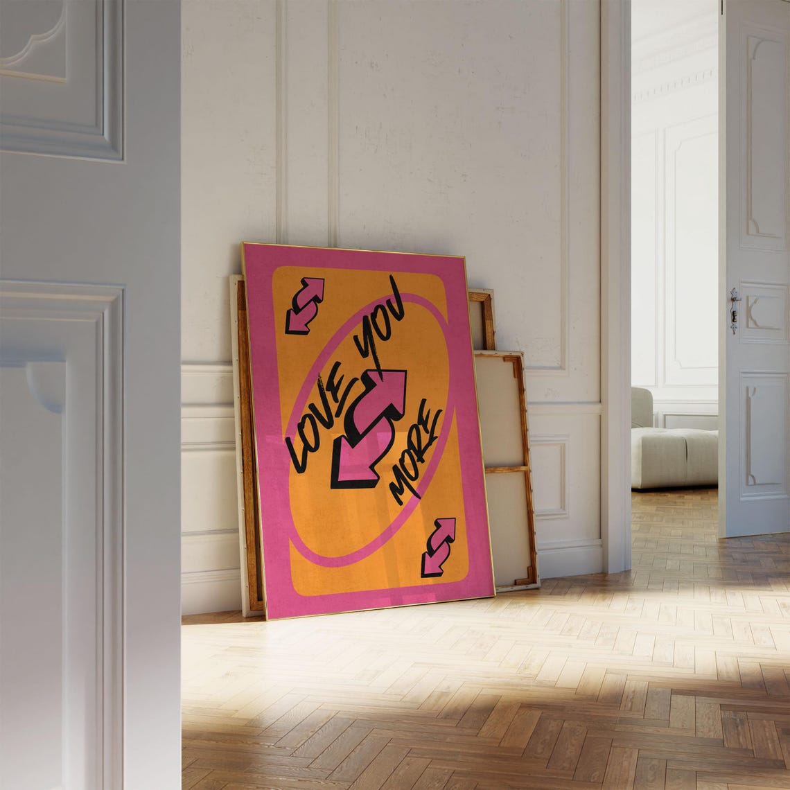 Love You More Bright Orange Pink UNO Reverse Card Game Poster - Image 4