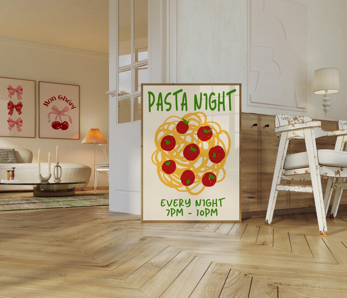 Pasta Night Every Night 7PM to 10PM Retro Italian Kitchen Food Poster - Image 2