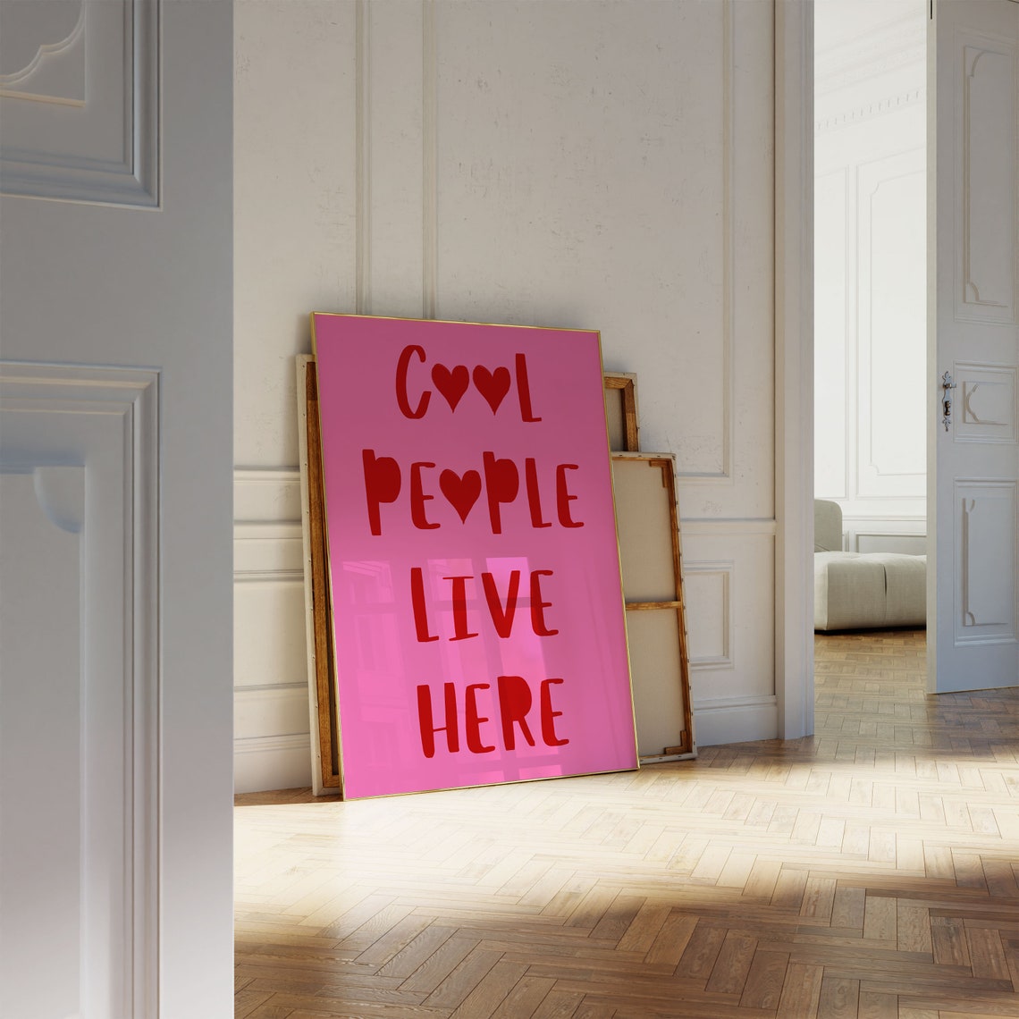 Cool People Live Here Hot Pink Hearts Trendy Statement Poster - Image 3