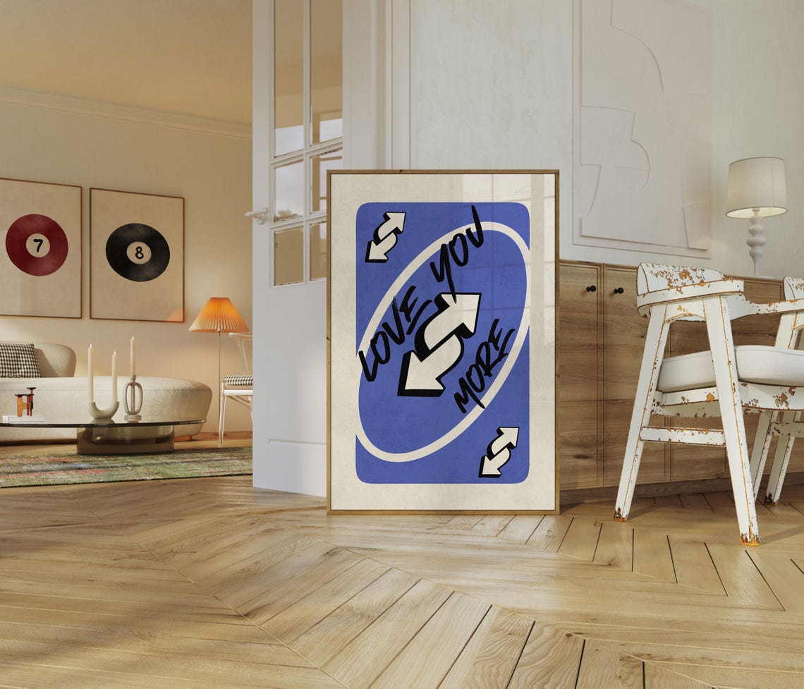 Love You More Slate Blue Playing Card Retro Reverse Trendy Poster - Image 2