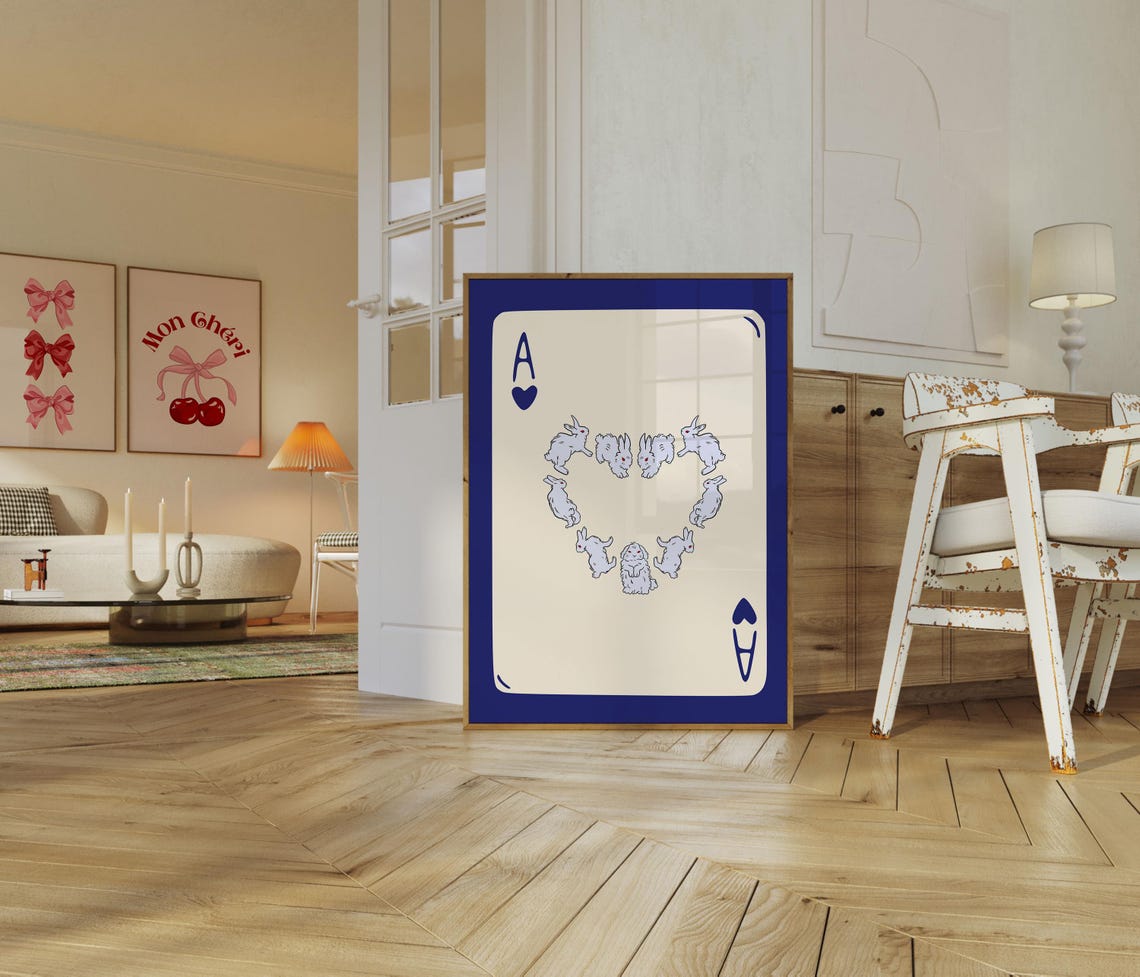 Ace Of Hearts Playing Card With Cute White Bunny Rabbits Heart Poster - Image 4