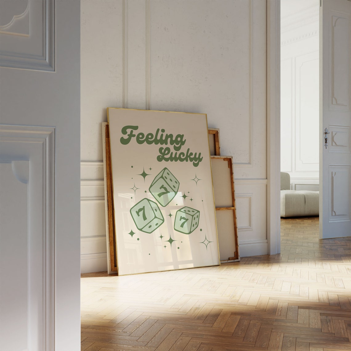 Feeling Lucky Retro Green 777 Dice Typography Trendy Wall Art - Image 4