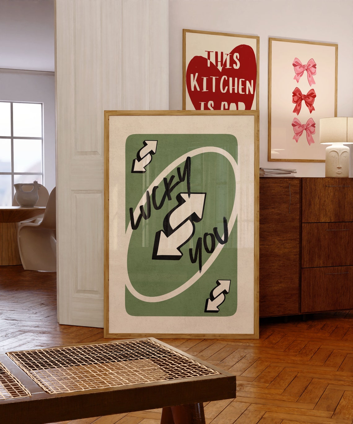 Lucky You Green UNO Reverse Card Retro Style Game Room Poster - Image 4