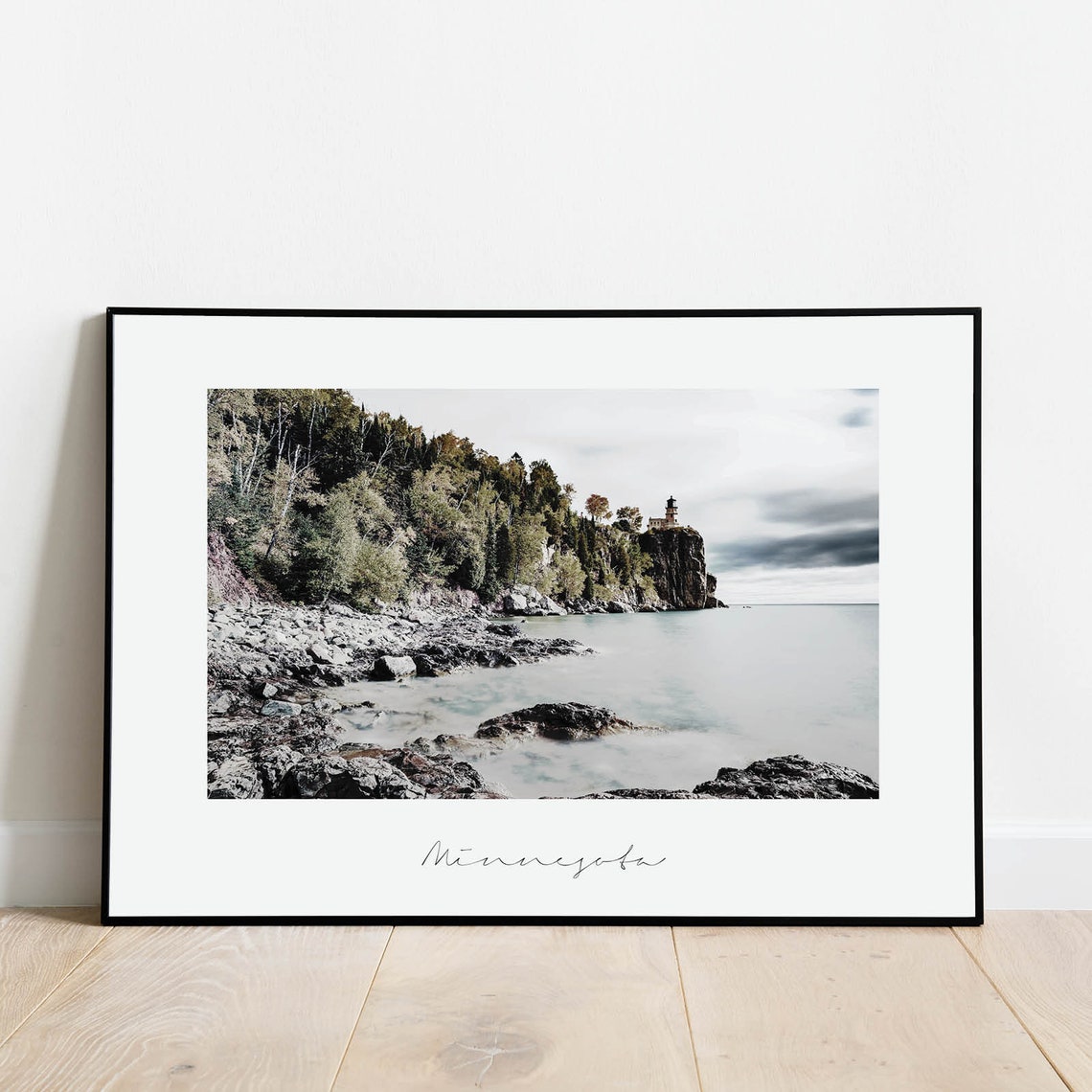Minnesota Lighthouse Rocky Cliff Lake Scenic Photography Poster - Image 2