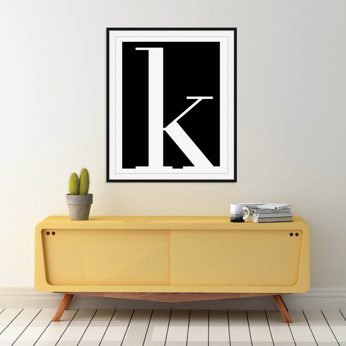 Lowercase Letter K Monogram Poster White on Black Modern Decor - Image 3