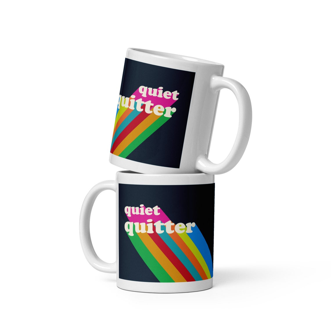 Quiet Quitter Retro Rainbow Stripe Funny Ceramic Coffee Mug Print