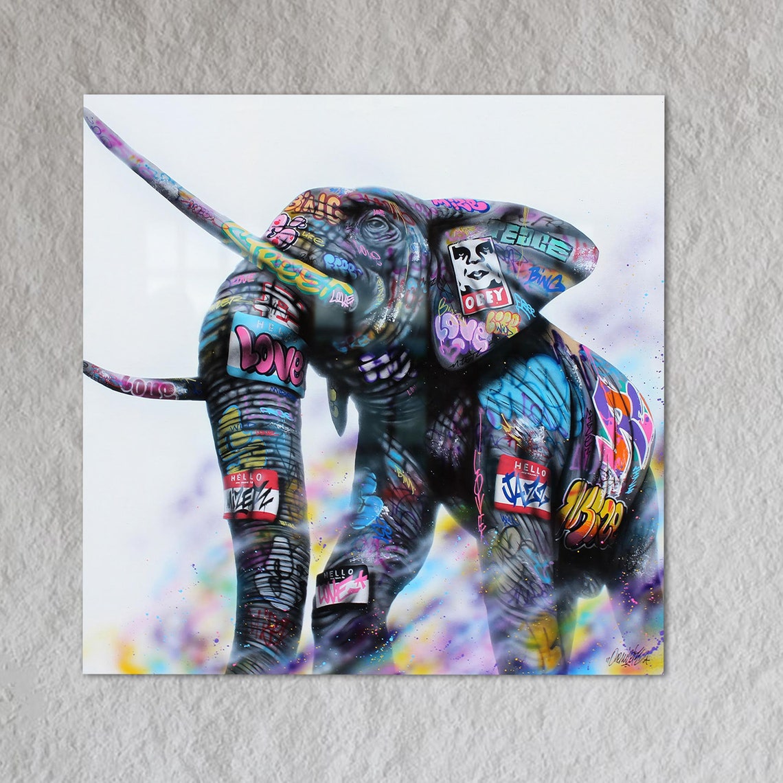 Elephant Lover Wall Hanging Graffiti Tempered Glass Art