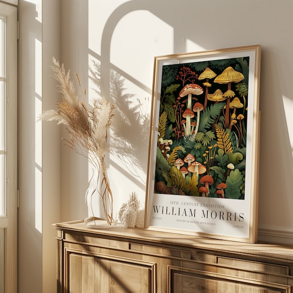 William Morris Mushroom Print, Vintage Exhibition Poster