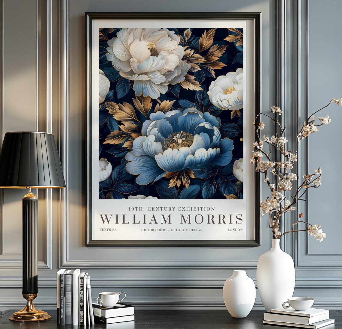 William Morris Blue Exhibition Vintage Poster