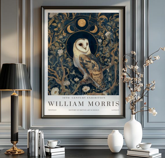 William Morris Prints Exhibition Print Poster Vintage Wall Art Textiles Owl