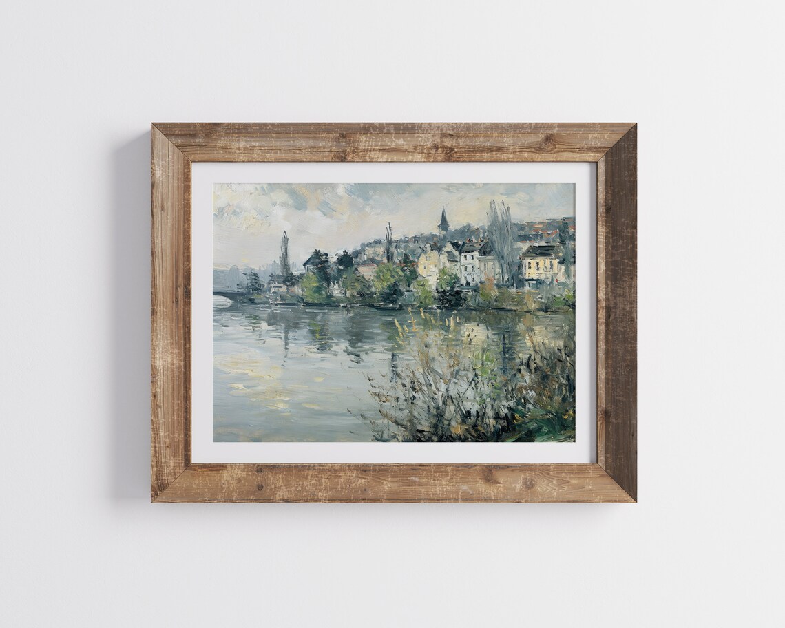 European Riverside Old Town Impressionist Style Oil Painting Travel Poster - Image 3