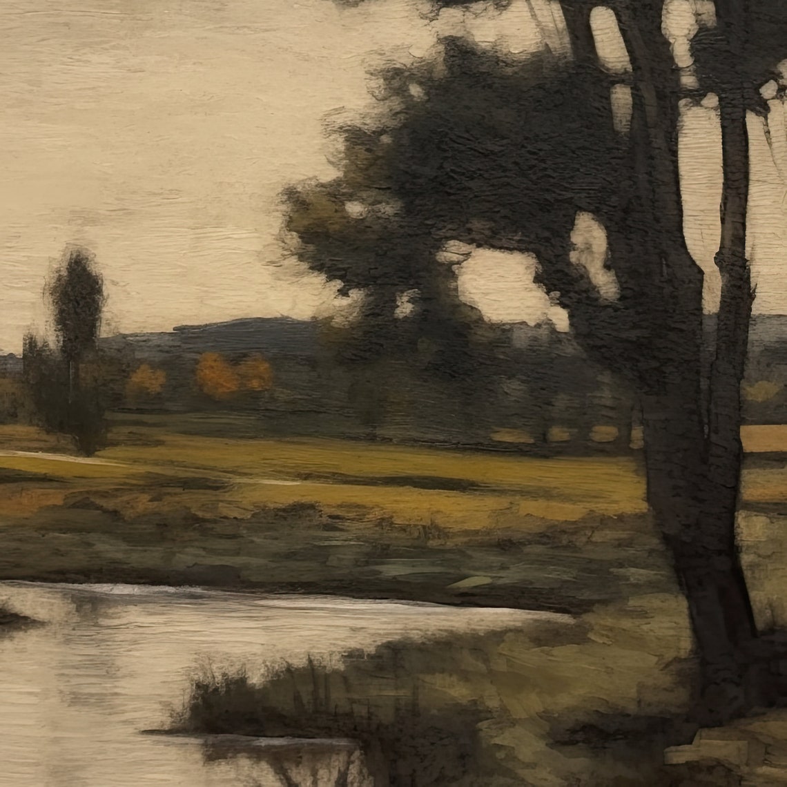 Dark Moody River Tall Trees Reflective Vintage Tonal Landscape Poster - Image 2