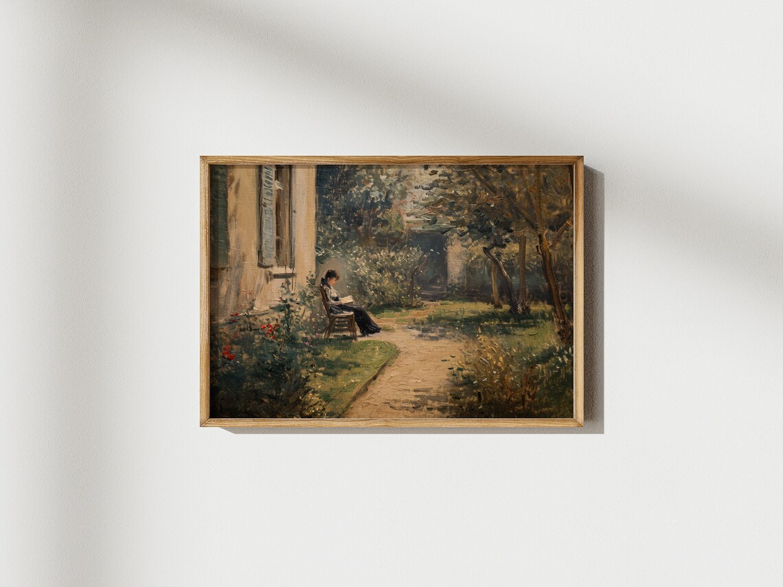 Woman Reading Book In Sunlit Garden Impressionist Figurative Oil Painting Poster - Image 4