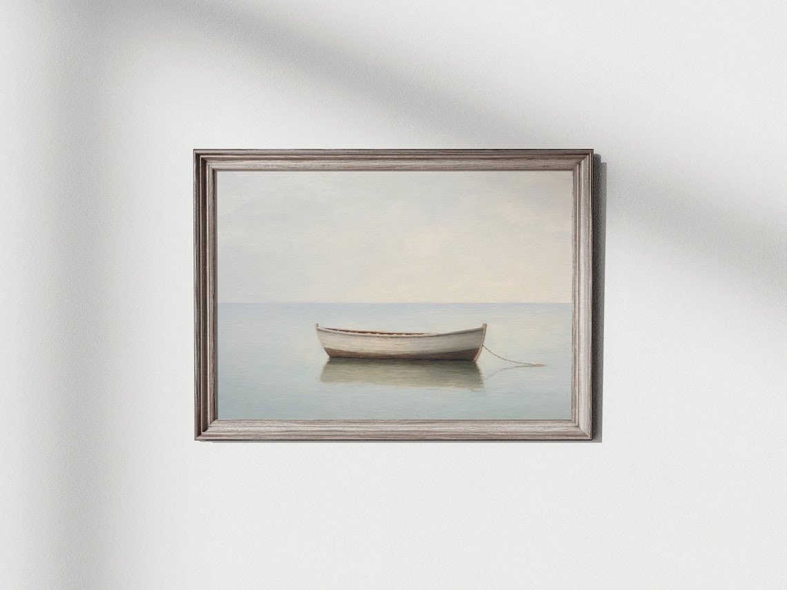 Minimal Boat Painting Vintage Boat Painting Ocean House Wall Decor Print Sea Wall Painting Neutral Minimal Fishing Boat Print - Image 2