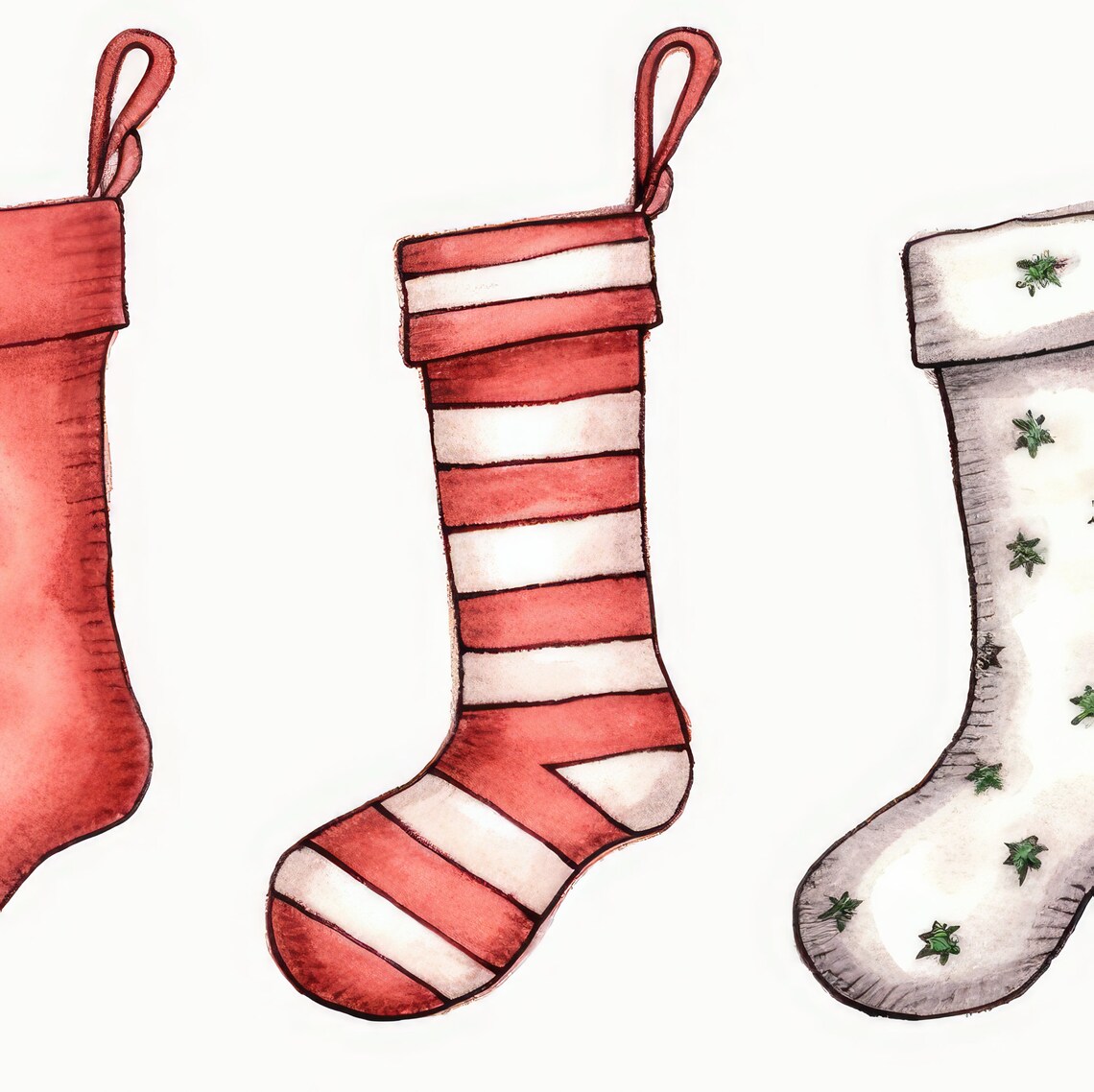 Christmas Stockings Watercolor Red Green Minimal Holiday Poster - Image 4