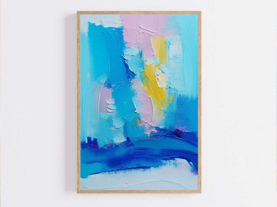 Cobalt Blue and Gold Impasto Abstract Calm Ocean Feel Poster - Image 4