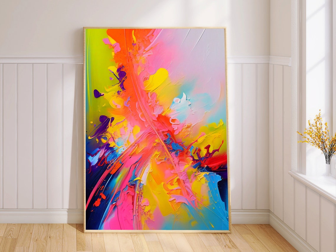 Orange Pink and Gold Diagonal Abstract Expressionist Art Poster