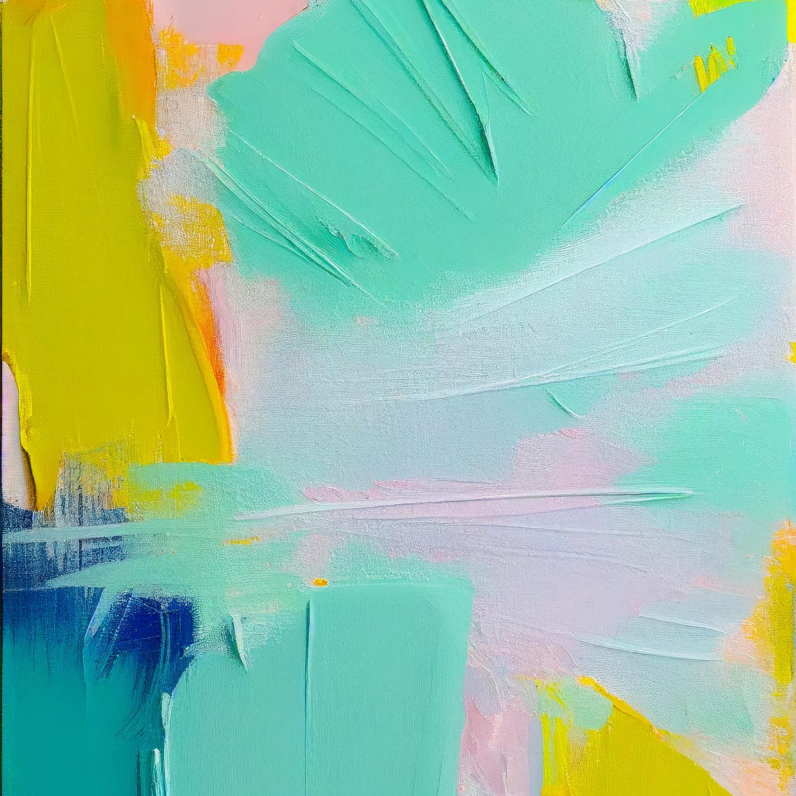 Turquoise Chartreuse Blush Airy Brushstroke Abstract Painting Poster - Image 3