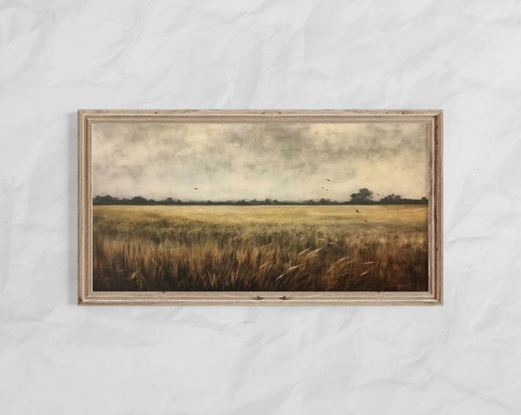 Panoramic Wheat Field Landscape Print Panoramic Vintage Moody Art Farm House Wall Print Rustic Panoramic Wall Print