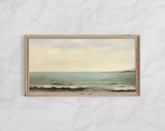 Panoramic Calm Ocean Seascape With Distant Shore At Dusk Poster