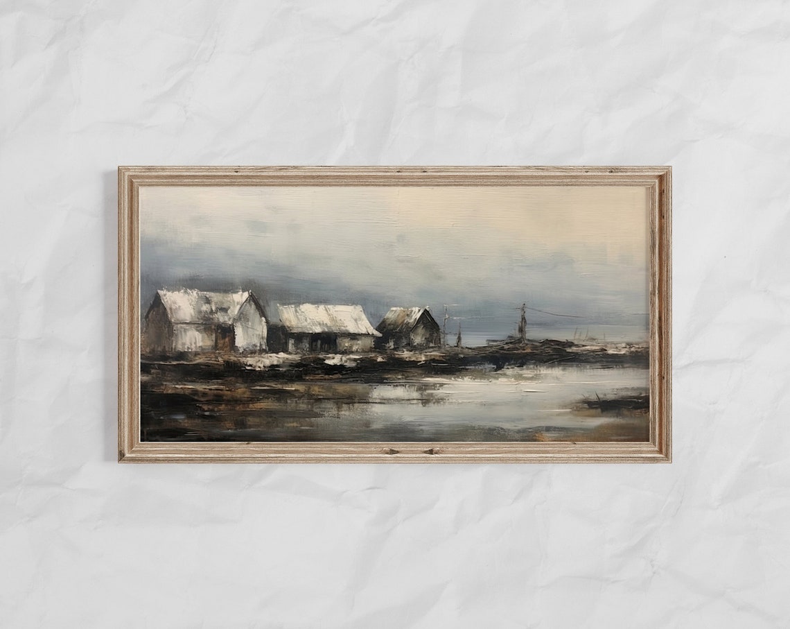 Panoramic Abstract Village Paint Panoramic Vintage Moody Art Panoramic Wall Art Rustic Panoramic Print
