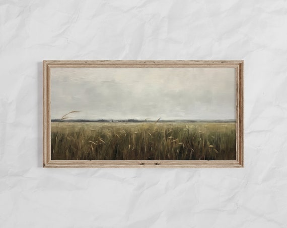 Panoramic Moody Wheat Field Landscape Print Panoramic Vintage Art Farm House Wall Print Rustic Panoramic Wall Print