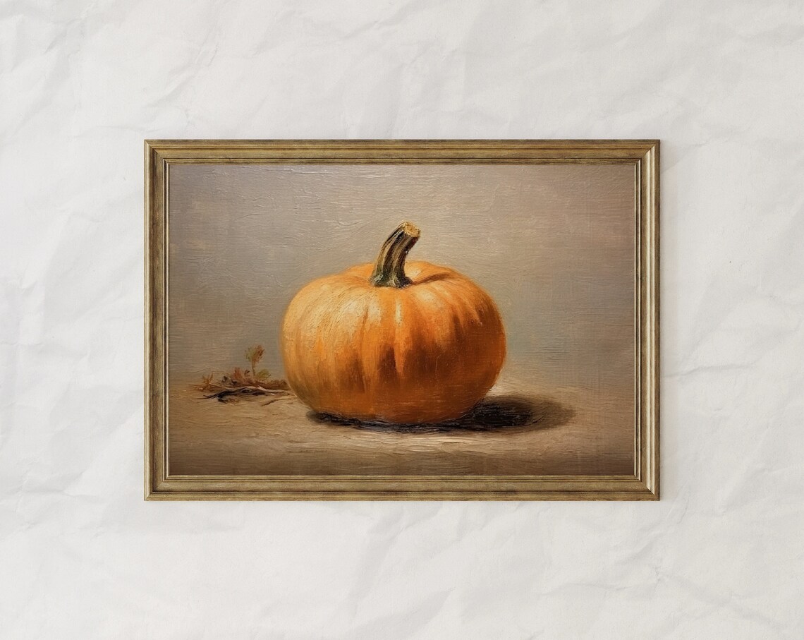 Single Orange Pumpkin On Neutral Background Rustic Fall Still Life Poster - Image 2