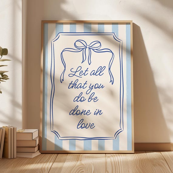 Trendy Christian Wall Art Corinthians 1614 Light Blue Cute Apartment Decor Gift Preppy Boy Nursery Poster Coquette