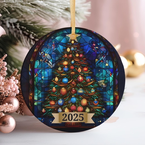 Decorated Christmas Tree Stained Glass 2025 Holiday Poster Art