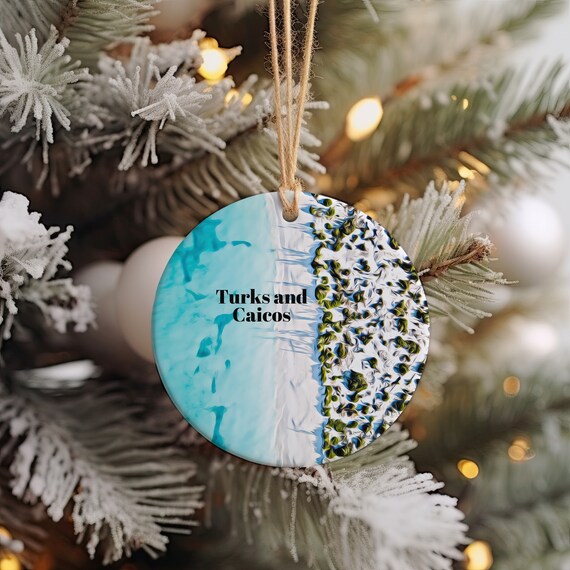 Turks and Caicos White Sand Aerial Beach Round Ornament Poster