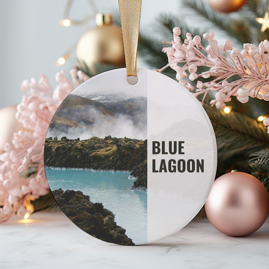 Blue Lagoon Iceland Geothermal Spa Steam Round Ornament Print