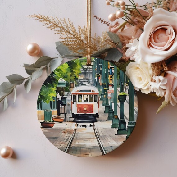 Memphis Trolley Streetcar Watercolor Travel Souvenir Art Poster