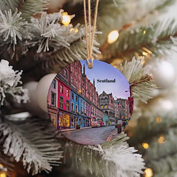 Scotland Colorful Old Town Street Cityscape Round Ornament Wall Art