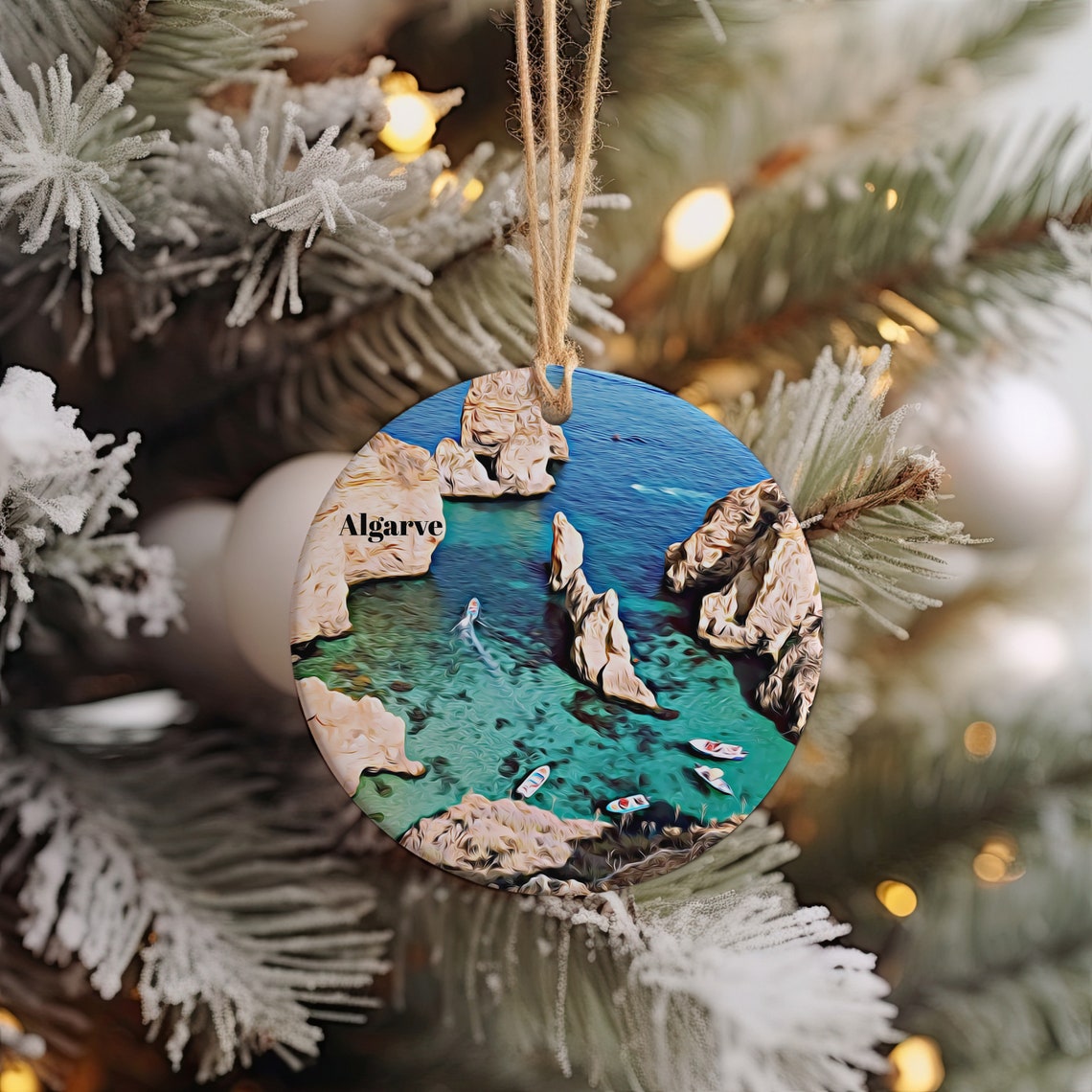 Algarve Portugal Turquoise Cove Kayaks Christmas Ornament Poster