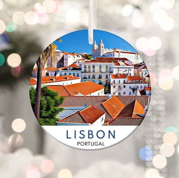 Lisbon Portugal Red Tile Rooftops Old Town View Ornament Print