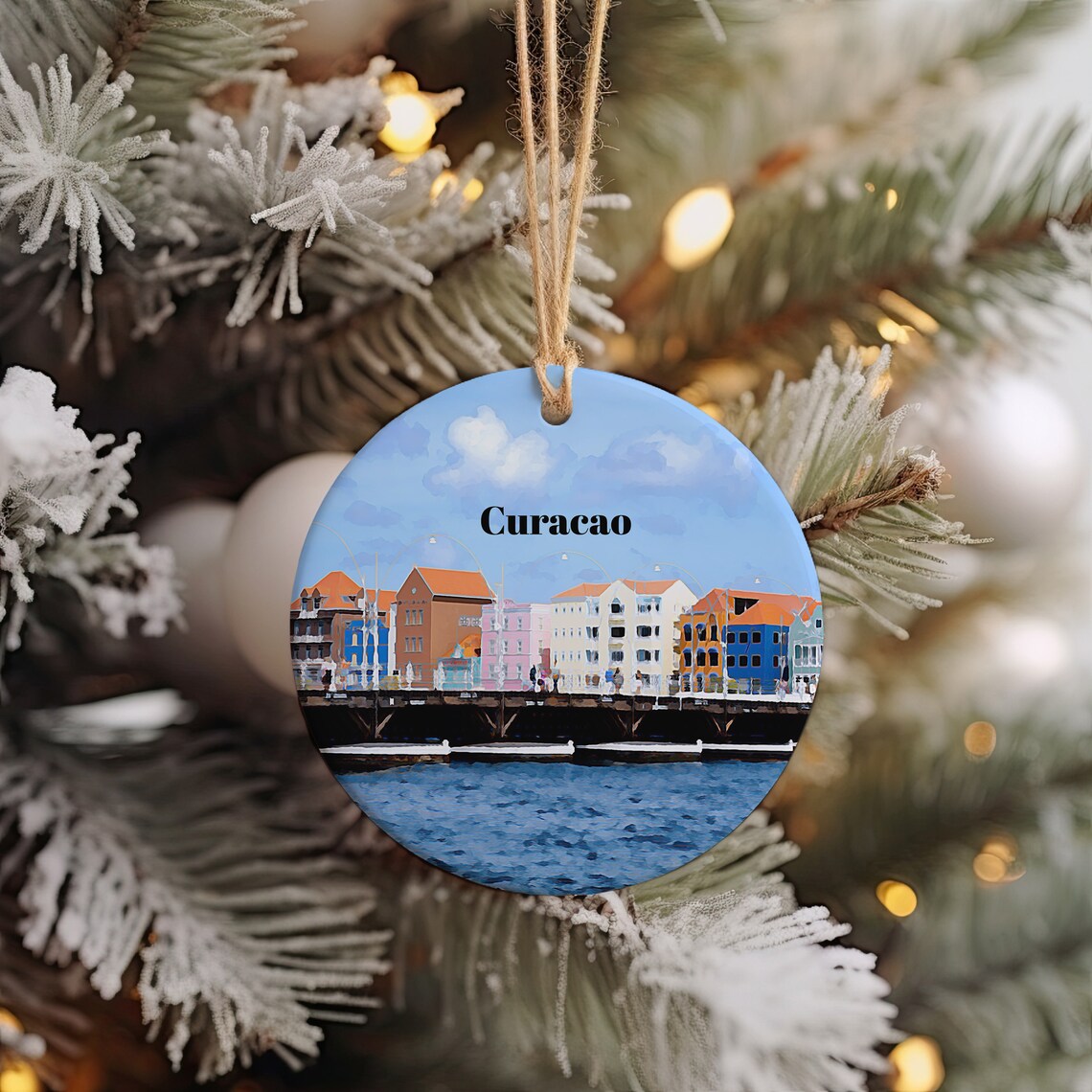 Curacao Floating Bridge Waterfront Christmas Ornament Poster