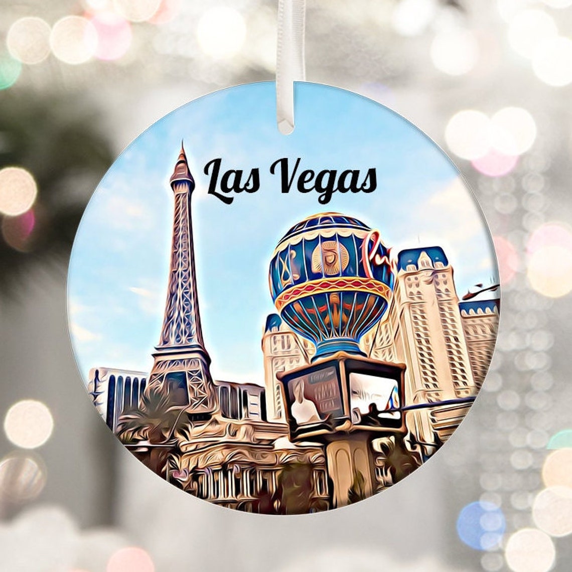 Las Vegas Strip Paris Eiffel Tower Hot Air Balloon Ornament Print