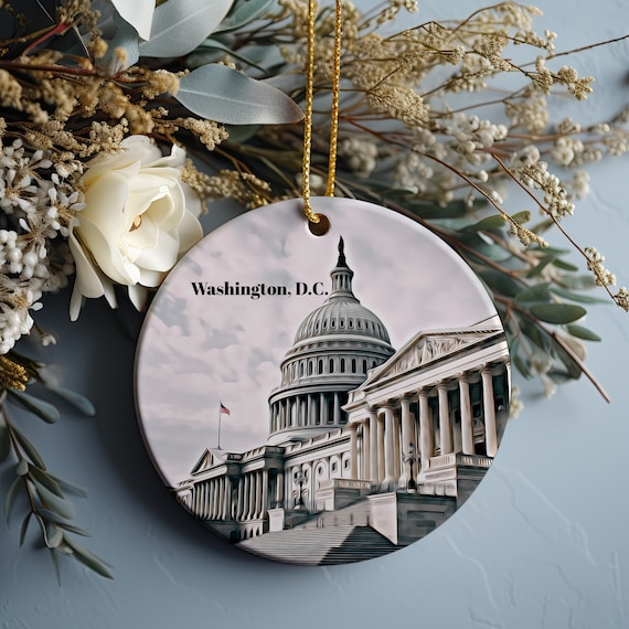 Washington DC Capitol Dome Round Christmas Ornament Travel Print