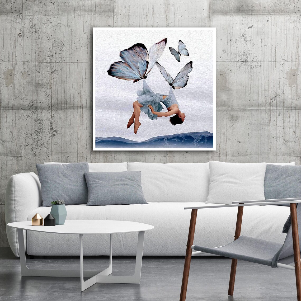 Butterfly Wings Woman Falling Dream Surreal Clouds Art Poster - Image 2