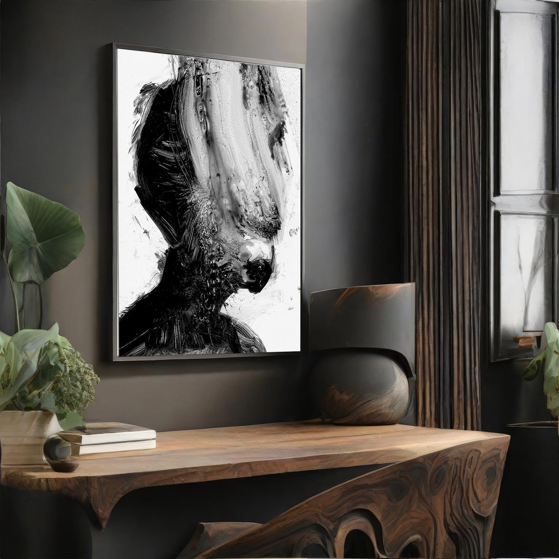 Black and White Abstract Woman Face Ink Splash Modern Art Poster - Image 4