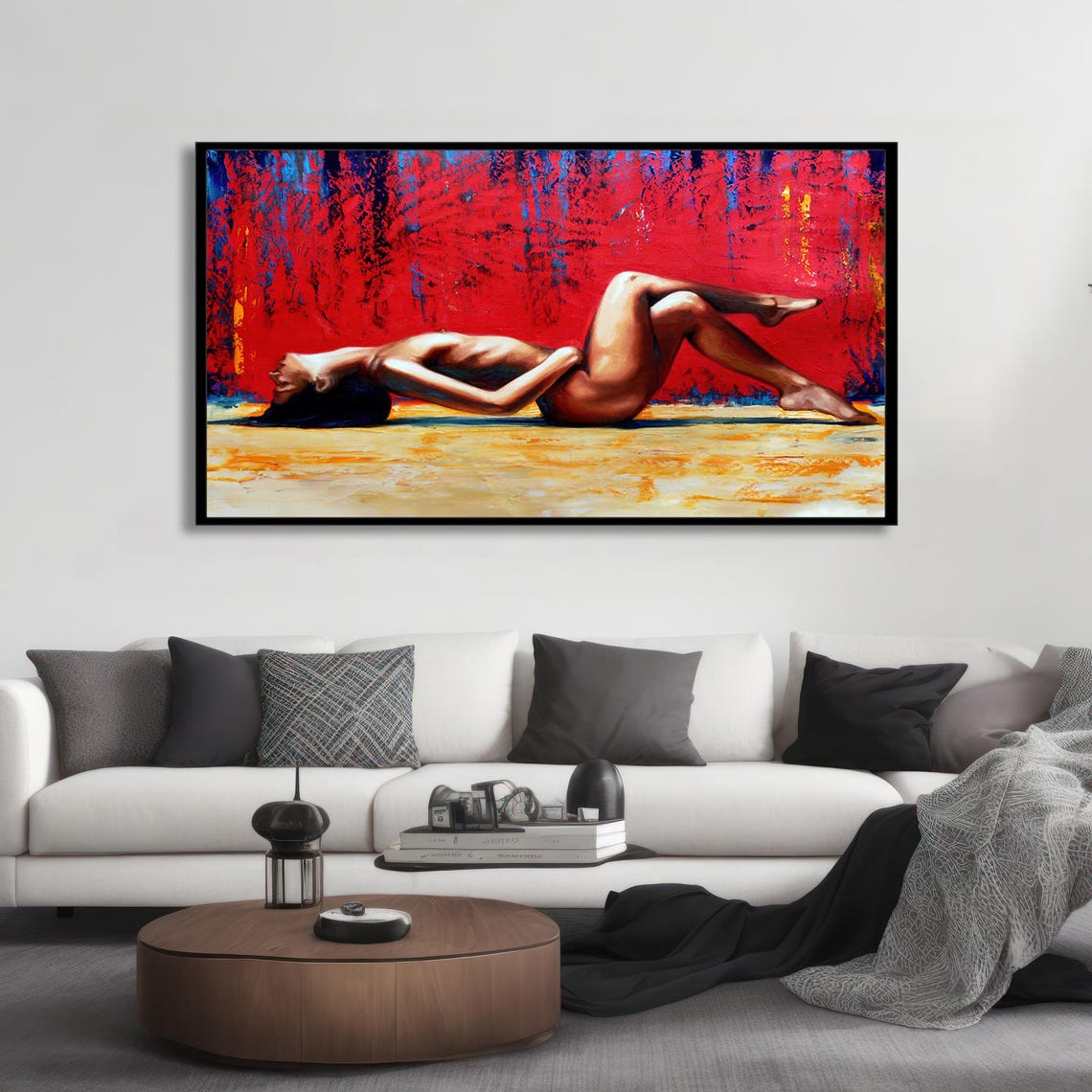 Reclining Nude Woman Bold Red Abstract Expressive Figurative Poster - Image 3