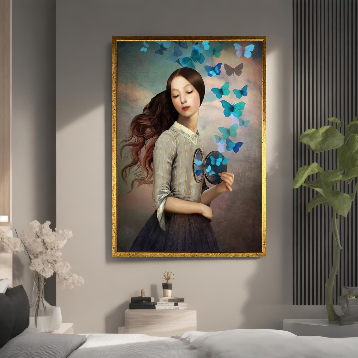 Woman Releasing Blue Butterflies Dreamlike Surreal Portrait Poster - Image 4