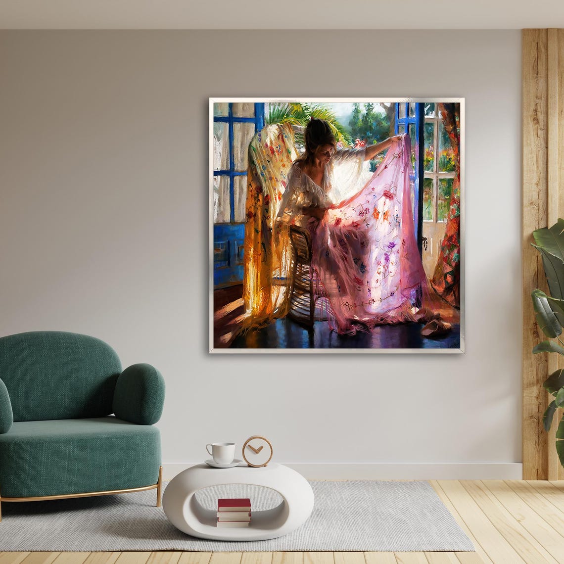 Woman by Window Sheer Fabrics Sunlit Impressionist Interior Poster - Image 3