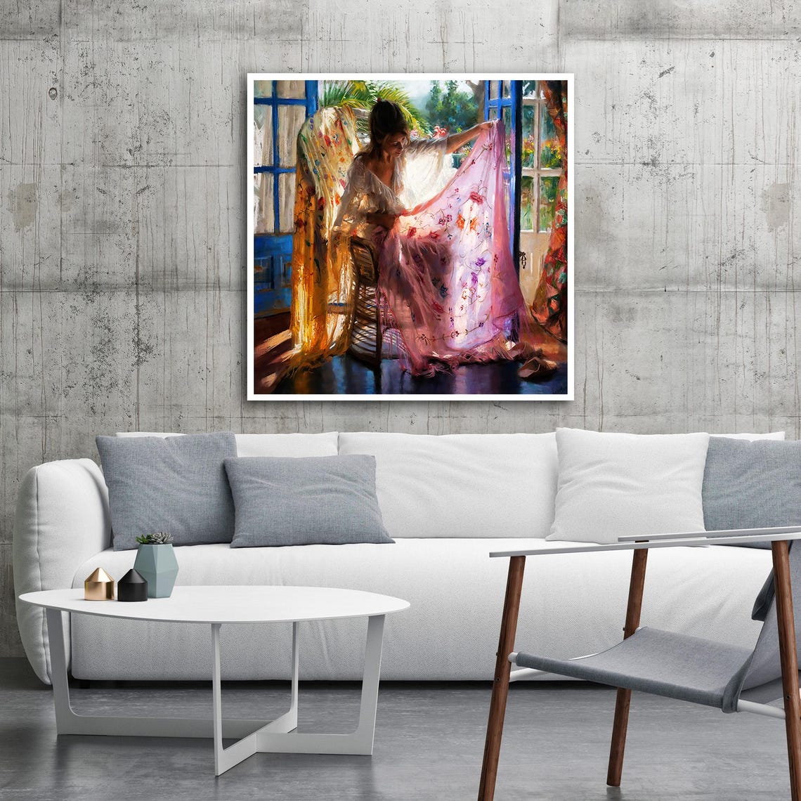 Woman by Window Sheer Fabrics Sunlit Impressionist Interior Poster - Image 2