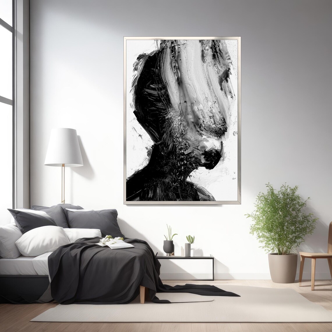 Black and White Abstract Woman Face Ink Splash Modern Art Poster - Image 2