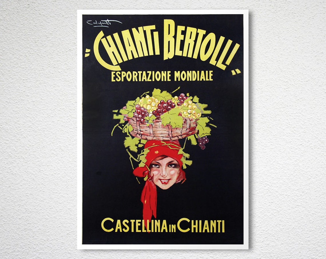 Chianti Bertolli Italian Vintage Wine Advertising Poster Grape Art - Image 2