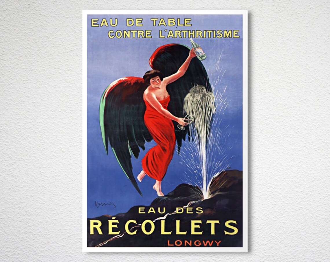 Eau Des Recollets Longwy Winged Woman Spring Water Ad Poster Vintage - Image 2