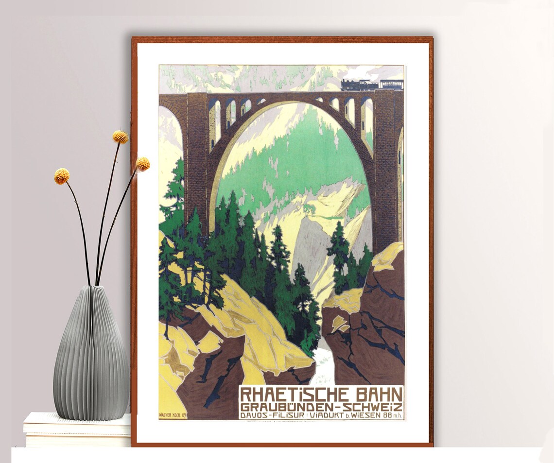 Rhtische Bahn Graubnden Schweiz Vintage Travel Poster