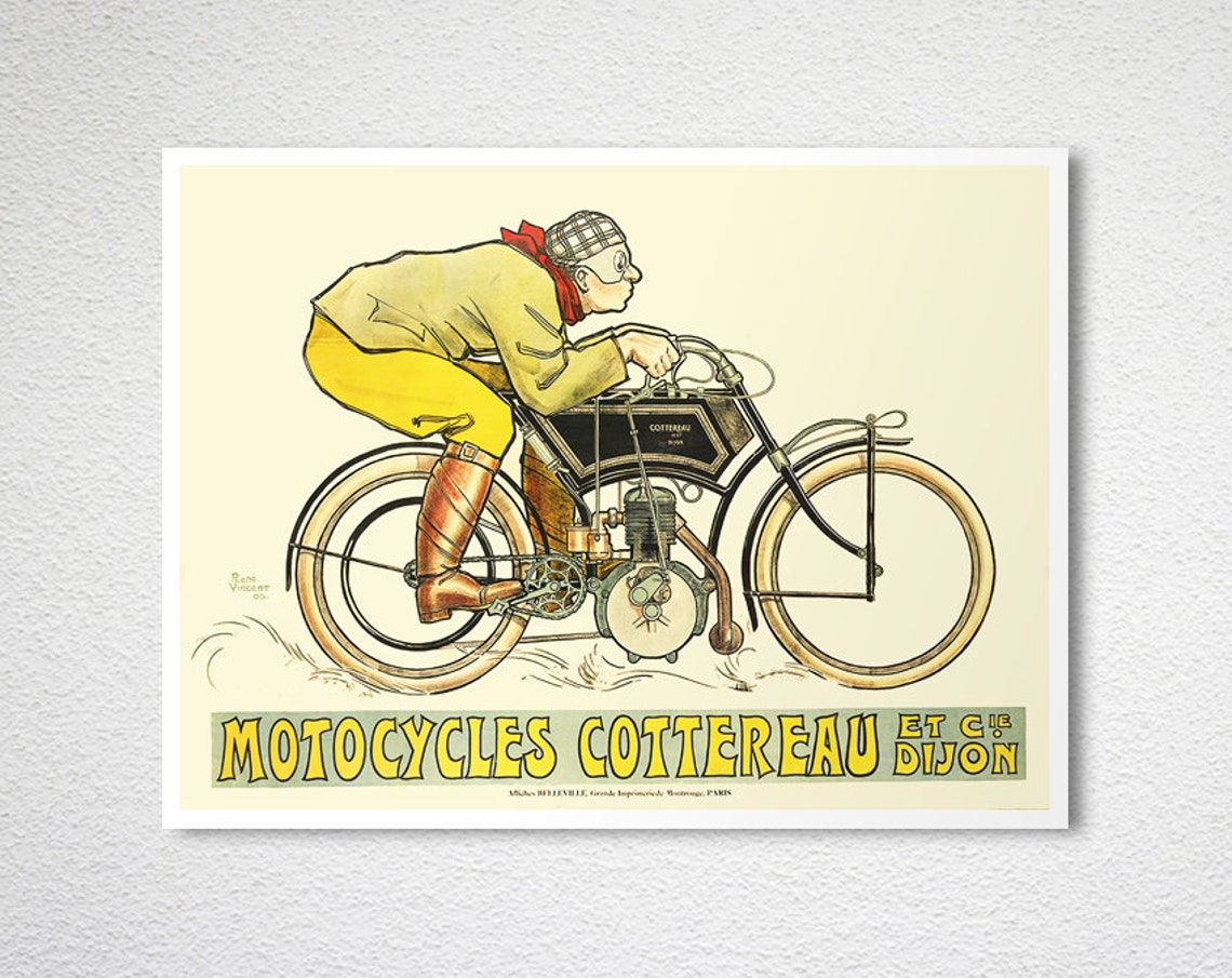 Vintage Motocycles Cottereau French Motorcycle Racer Dijon Poster - Image 2