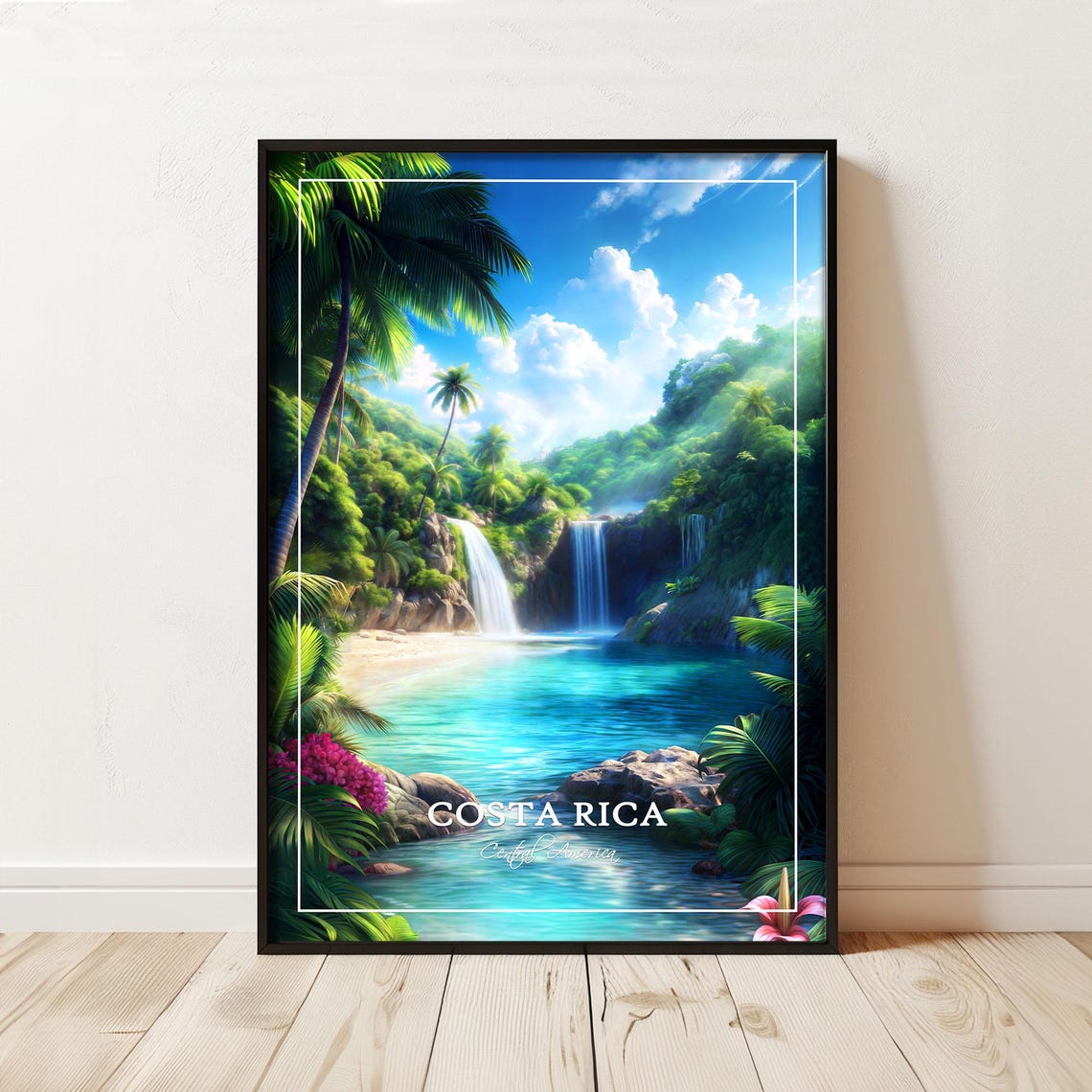 Costa Rica Waterfall Jungle Beach Tropical Lagoon Travel Art Print